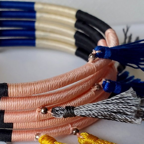 NWT Isabel Marant Women's Tassel Blue White Black Pink Silver Wrap Bracelet - Picture 5 of 11